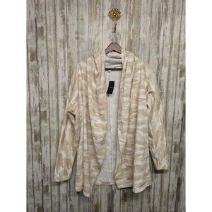 Lucky Brand Neutral Beige Tan Camouflage Open Cardigan Hooded Women's Large NWT